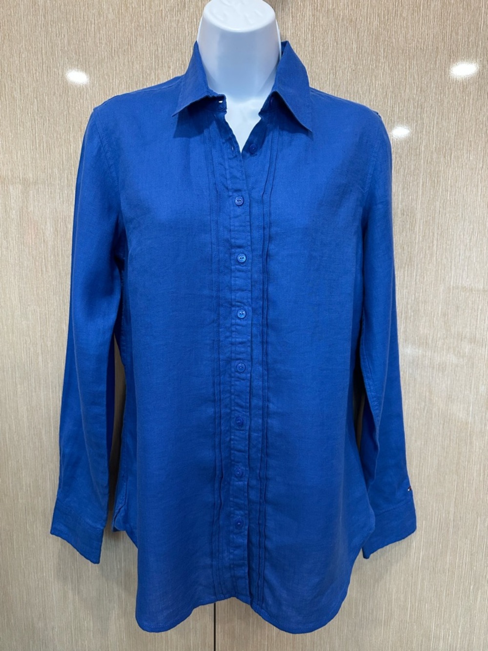 Tommy Hilfiger Royal Blue Linen Button Down Shirt 100% Linen Size 6 Fitted